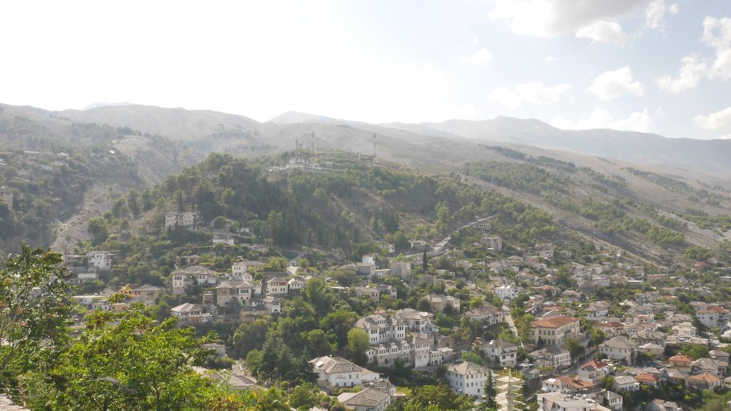 A view of a city in the mountains